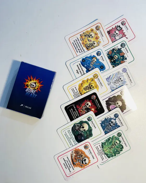The Bone Blast box next to the cards laid out in two rows